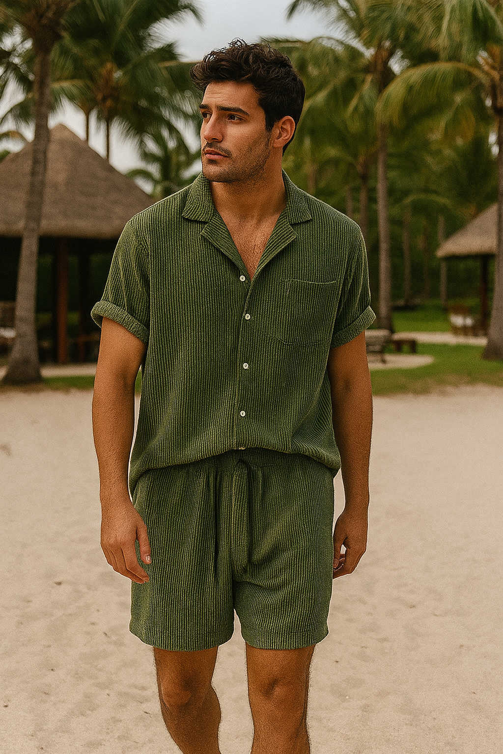 Men's Full Size Classic Textured Top and Shorts Set Plus Size