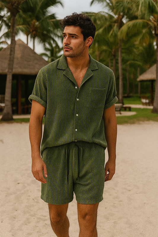 Men's Full Size Classic Textured Top and Shorts Set Plus Size