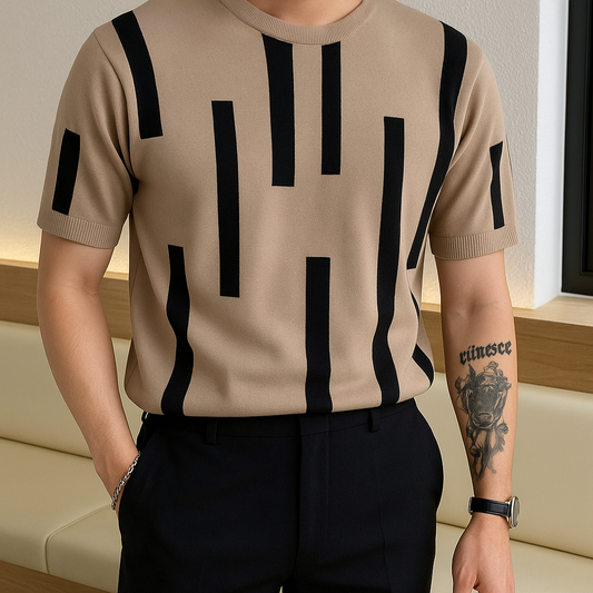 Men's Plus Size Color Block Round Neck Short Sleeve Knit T-Shirt