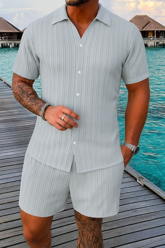 Men's Full Size Button Down Short Sleeve Shirt and Shorts Set Plus Size