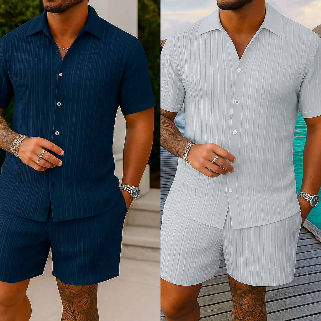 Men's Full Size Button Down Short Sleeve Shirt and Shorts Set Plus Size